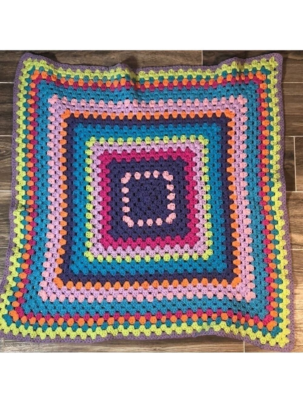 Vintage Handmade Multicolor Granny Square Blanket Crochet